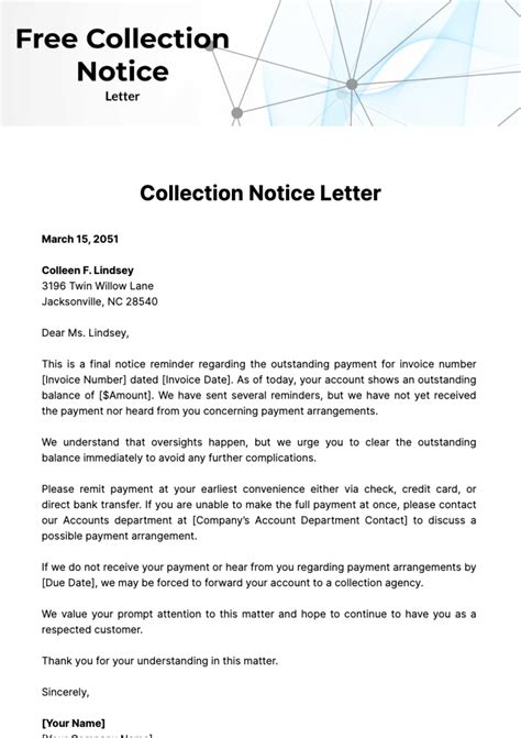 Collections Notice Template