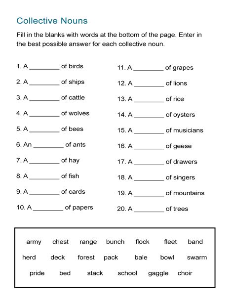 collective noun worksheet with answers