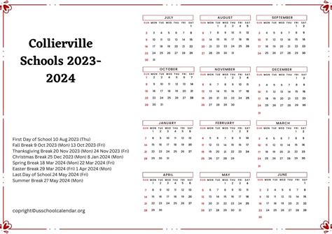 Collierville Schools Calendar 2024-2025