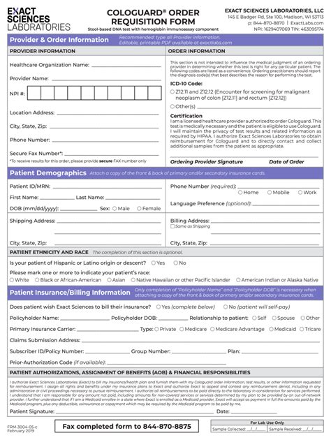 cologuard requisition form pdf