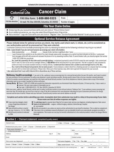 colonial life printable claim forms