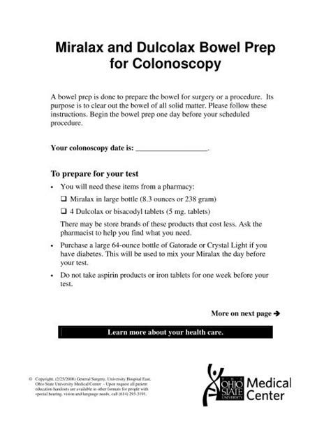 colonoscopy prep instructions using dulcolax