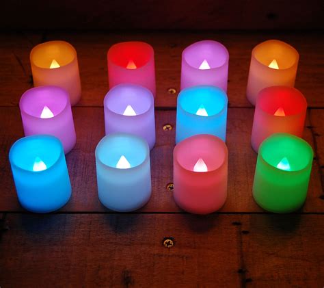 Set of 5 Ivory Flickering Flameless LED Candles Color Changing Battery