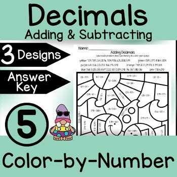 Adding and Subtracting Decimals Color by Number Funrithmetic