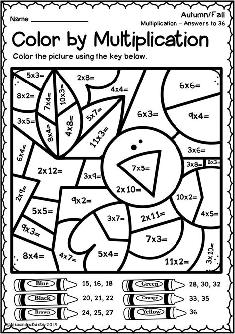 color by number multiplication grade 3