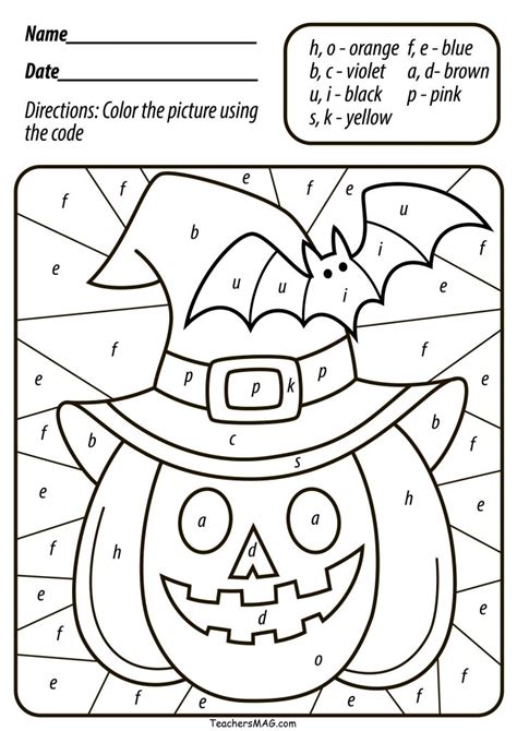 color by number printables halloween