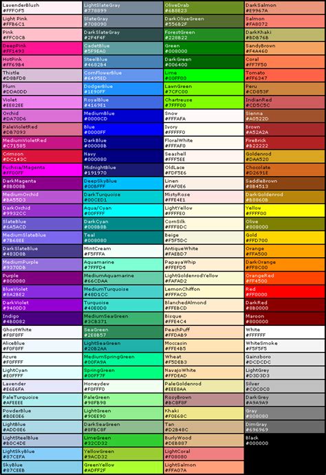 Color Chart With Codes