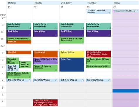 Color code and categorize tasks for weekly schedule template