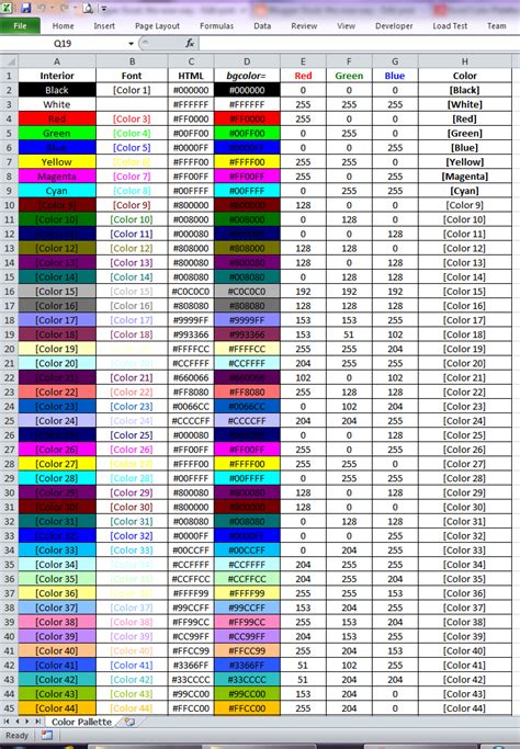 color code for green in excel