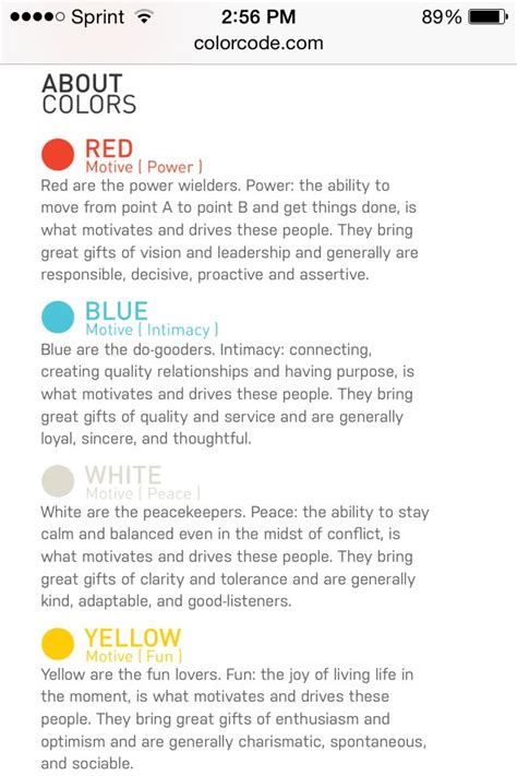color code personality test results