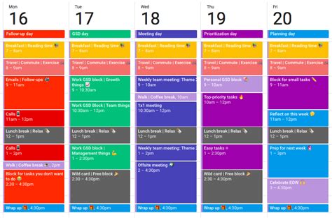 Color Code Schedule