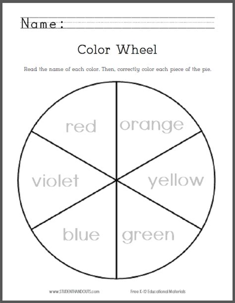 color wheel primary colors worksheet