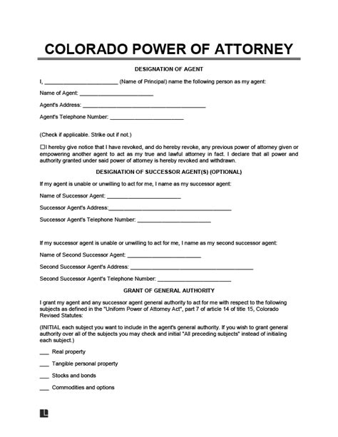 Free Colorado Power of Attorney Forms PDF Word eForms