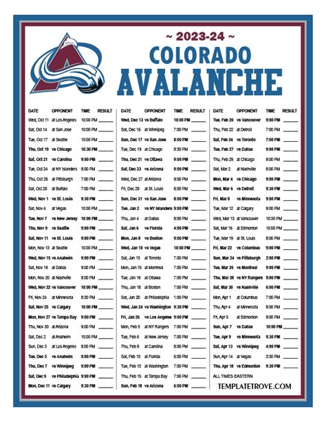 colorado avalanche at home schedule