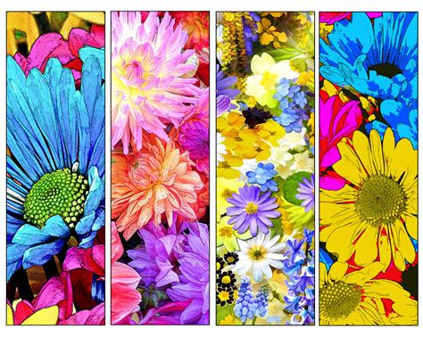 Colored Flower Printable Bookmarks