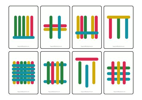 Colored Popsicle Stick Pattern Cards Printable