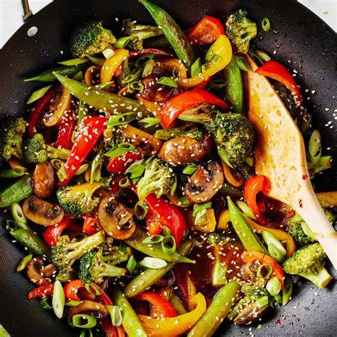 Stir-fried vegetables in a wok