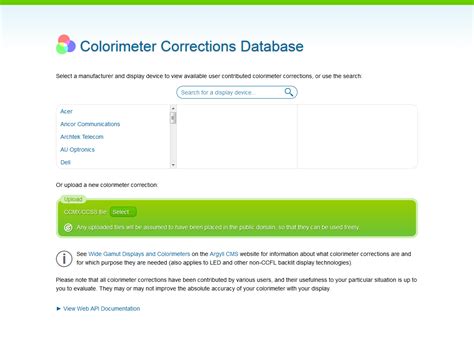 Colorimeter Corrections Database