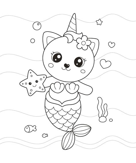 coloring pages cat mermaid
