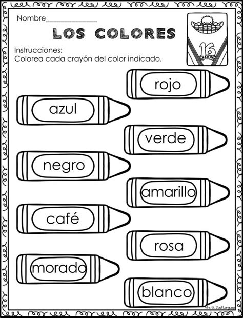 colors in spanish worksheet preschool