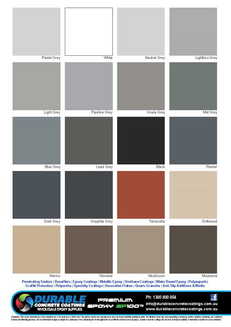 Colour Chart For Concrete Paint