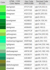 colour code for green in css