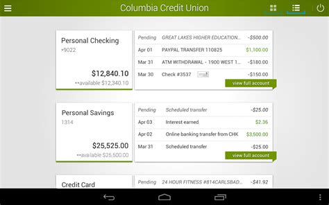 columbia credit union online banking