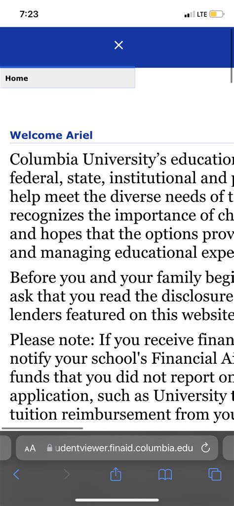columbia financial aid email