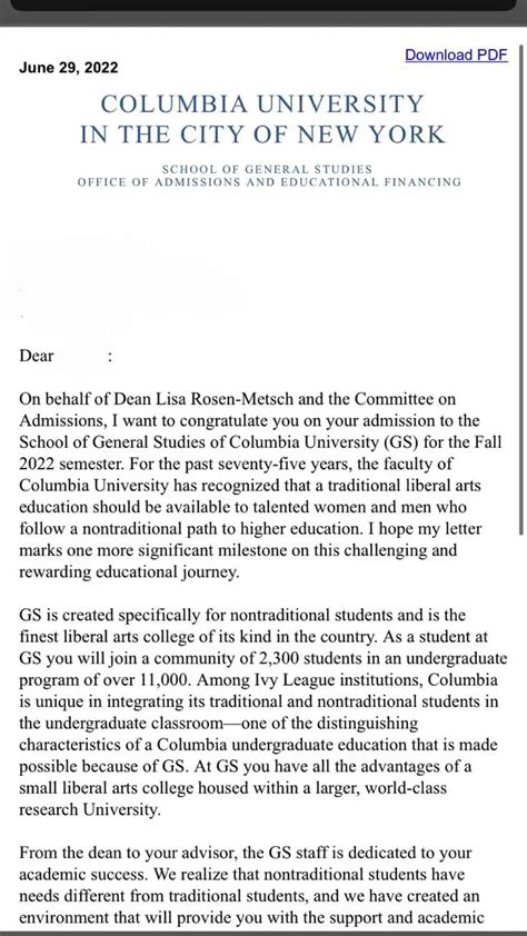 columbia university alumni letter