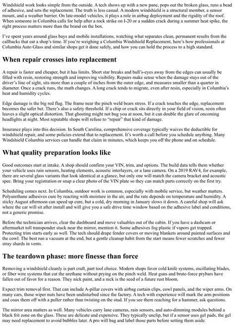 columbia windshield replacement