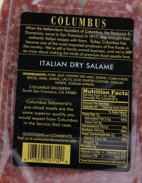 columbus dry salami nutrition