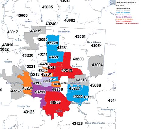 columbus in zip code map