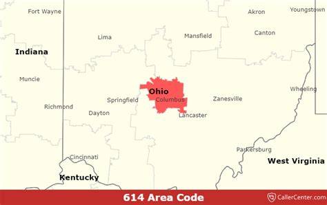 Map showing Columbus, Ohio and the Central Ohio area associated with area code 614