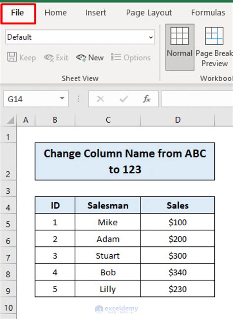 Column Names Change Excel