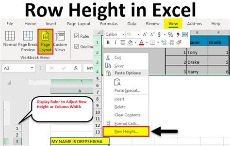 column width and row height in excel