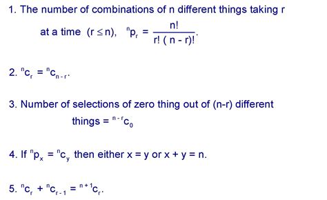 Combination Formula Table