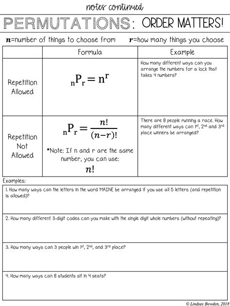 combinations and permutations practice worksheet