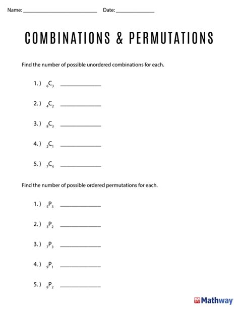 combinations and permutations worksheet with answers