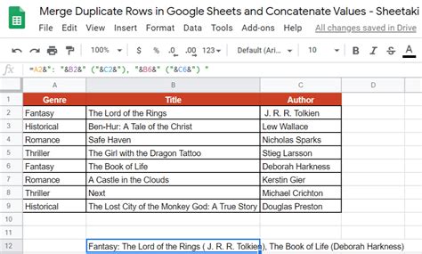 combine duplicate rows in google sheets formula