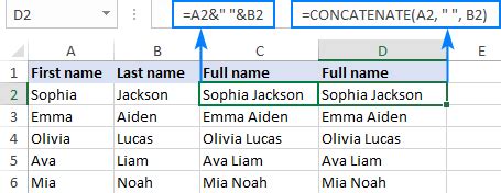 combine first name and last name in excel formula