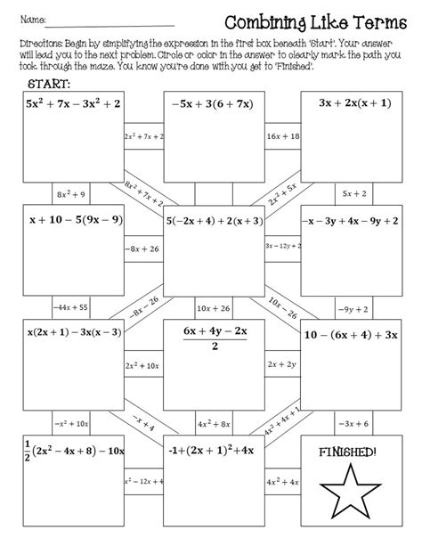combining like terms maze worksheet pdf