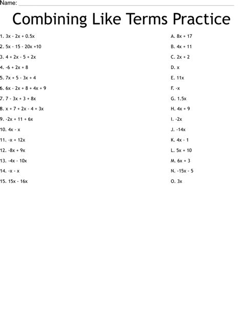 combining like terms puzzle worksheet pdf