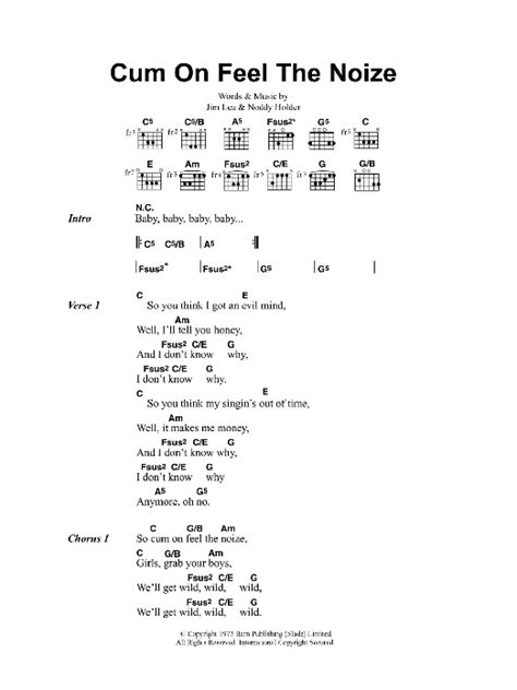 Cum On Feel The Noize Sheet Music Slade Piano Chords/Lyrics