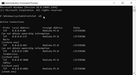 command to check ip and port