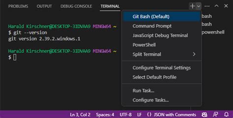 command to open visual studio code from git bash