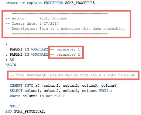 comment in sql script oracle