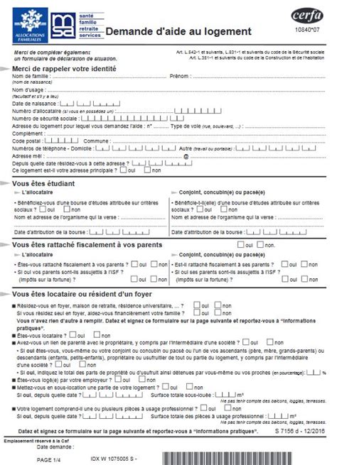 Demande d’aide au logement