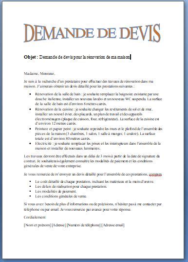 Modele de devis, exemple de devis (word ou excel) que vous pouvez