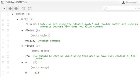 comments in json document