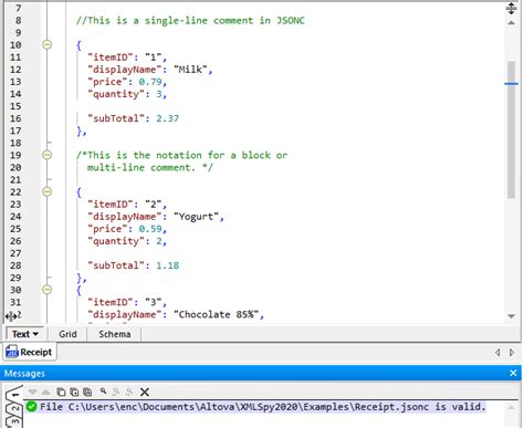 comments in json format